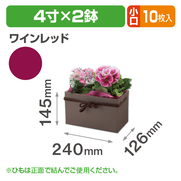 スクエアBOX（4寸×2鉢）ワインレッド　小口